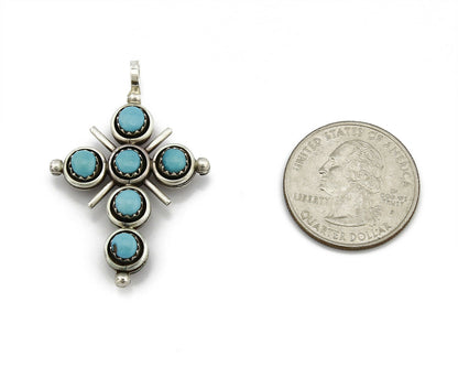 Zuni Natural Turquoise and Coral Reversible 925 Silver Handmade Pendant