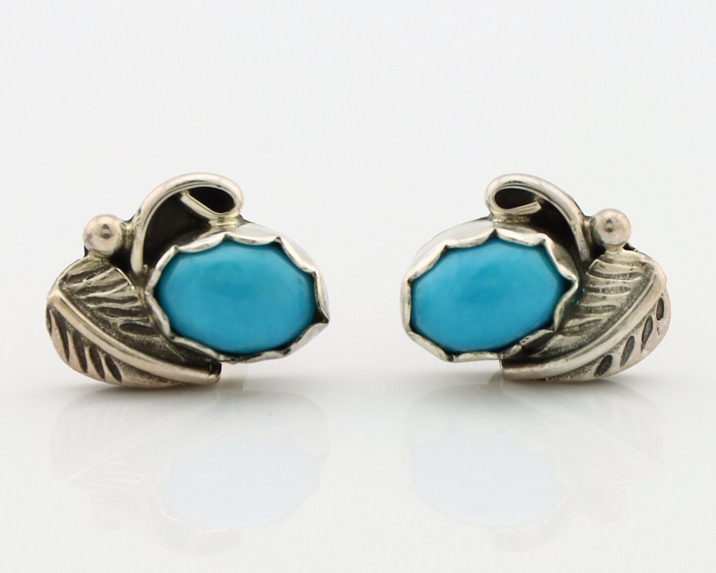 Navajo Earrings 925 Silver Natural Mined Turquoise Native American Artist C.80's