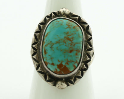 Navajo Ring .925 Silver Kingman Turquoise Artist Signed Gecko C.1980's