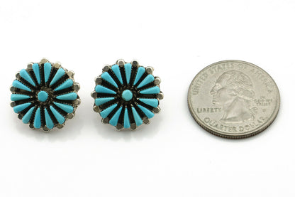 Zuni Earrings .925 Silver Petti Point Natural Blue Turquoise Native Artist C.80s