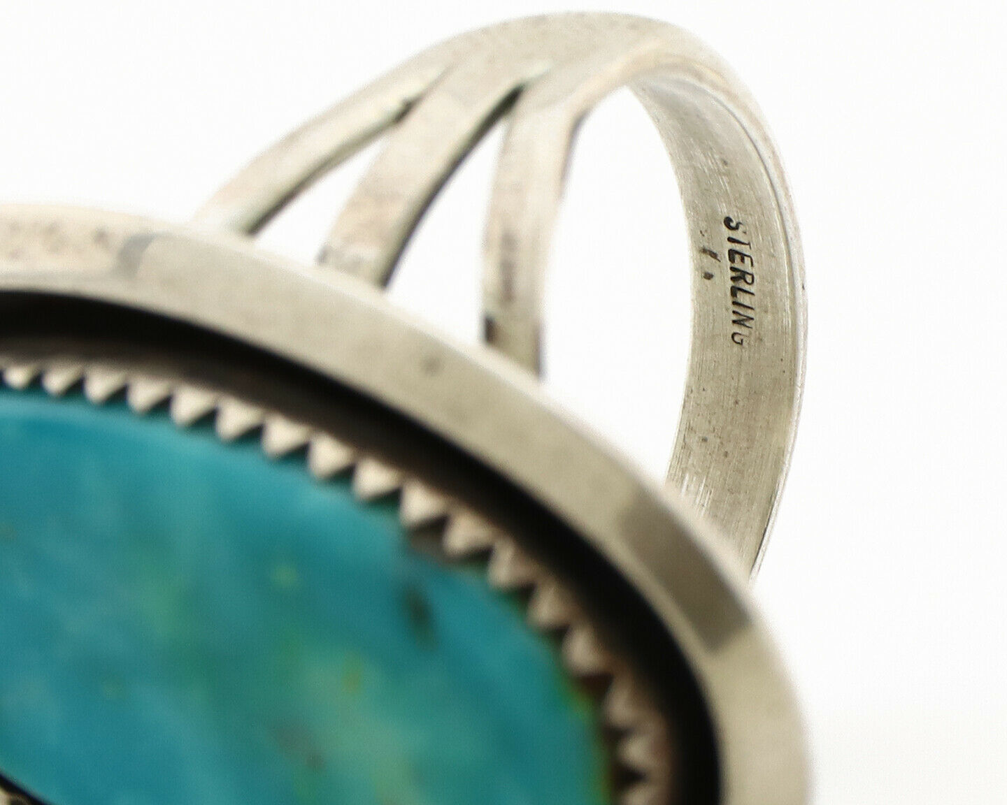 Navajo Ring .925 Silver Kingman Turquoise Native American Artist C.1980's