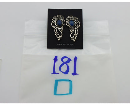 Navajo Earrings 925 Silver Natural Mined Denim Lapis Native American Artist C90s
