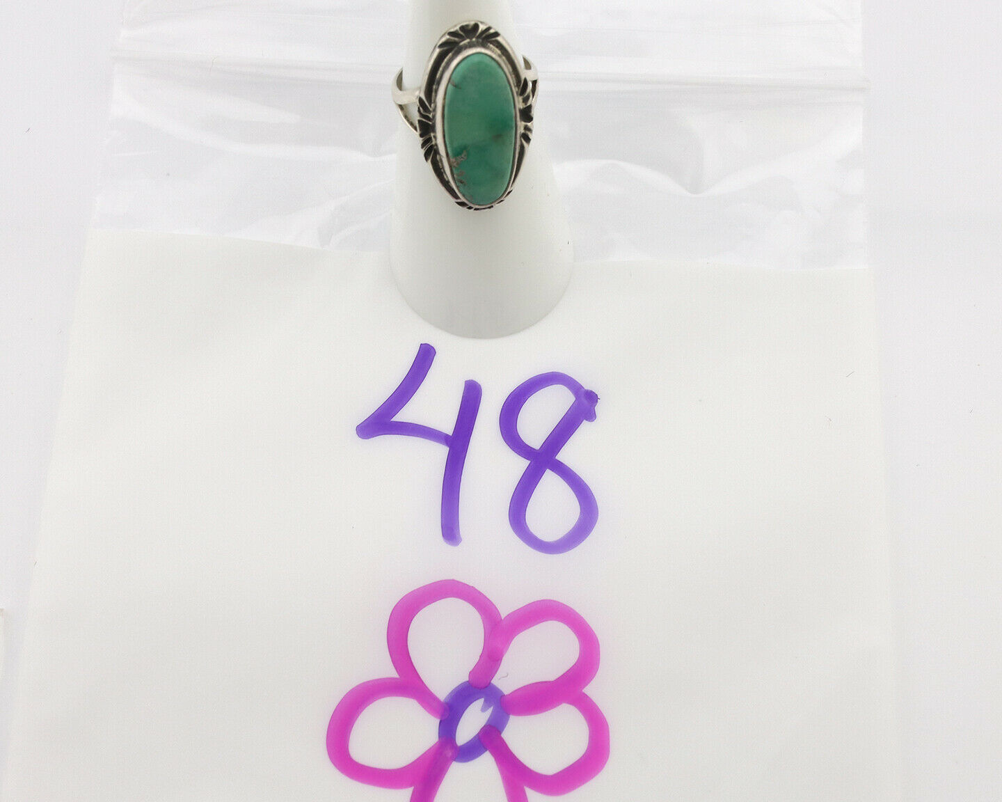 Navajo Ring .925 Silver Kingman Turquoise Native Artist Signed C.80's