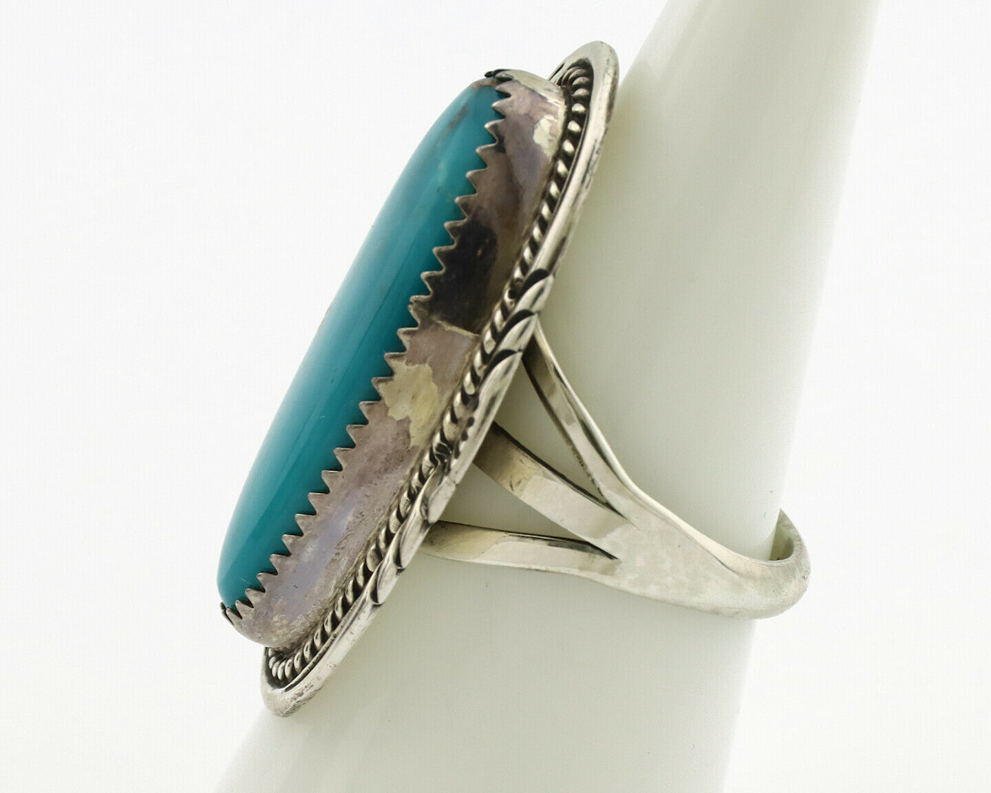 Navajo Ring .925 Silver Blue Turquoise Artist Signed M Begay C.1980's