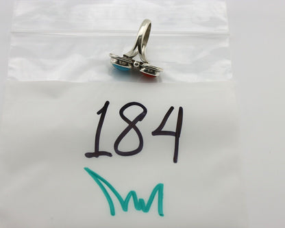 Navajo Handmade Ring 925 Silver Coral & Turquoise Native American Artist C.80's