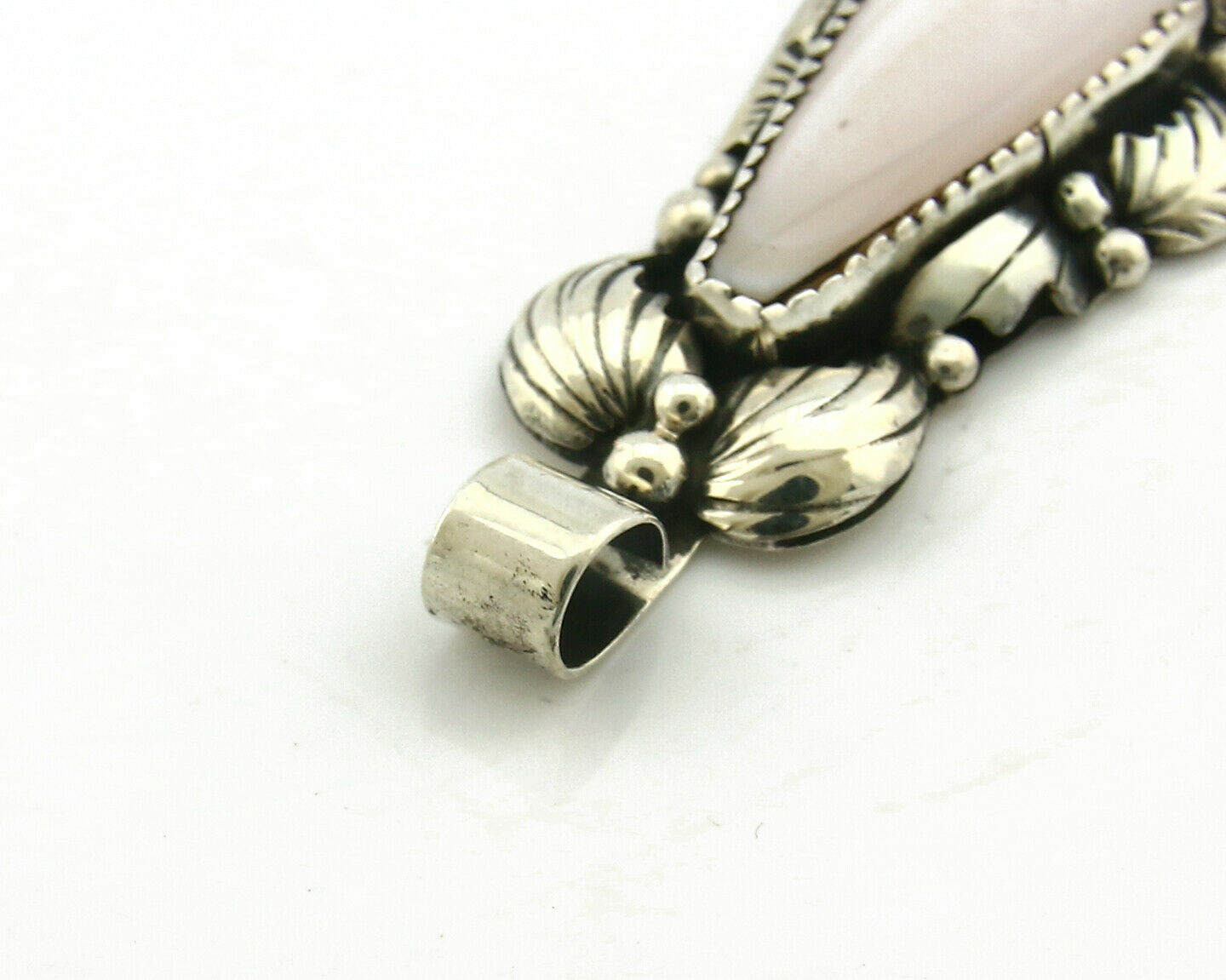 Navajo Pendant .925 Silver Real Natural Pink Mussel Signed Yazzie C.80's