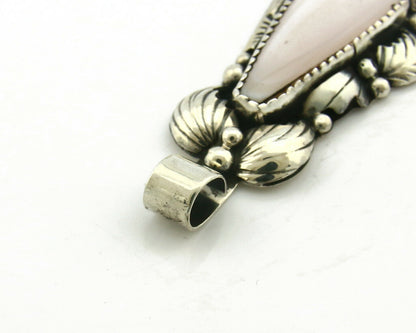 Navajo Pendant .925 Silver Real Natural Pink Mussel Signed Yazzie C.80's