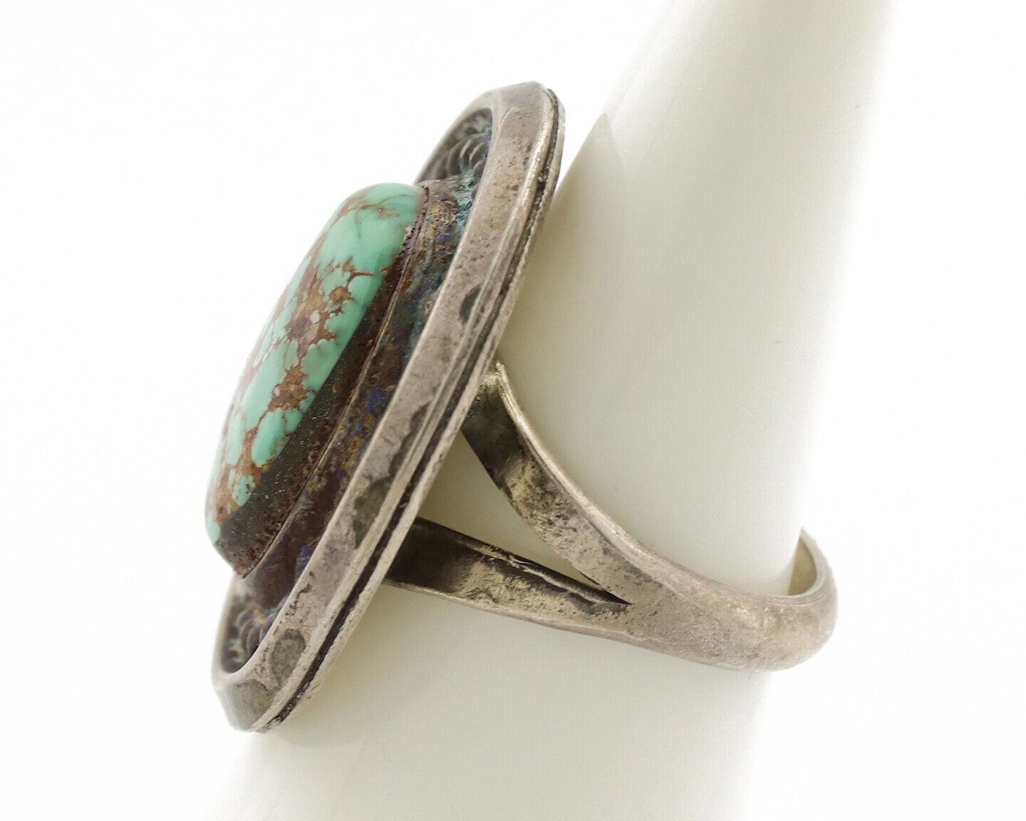 Navajo Ring .925 Silver Spiderweb Turquoise Native American Artist C.1980's