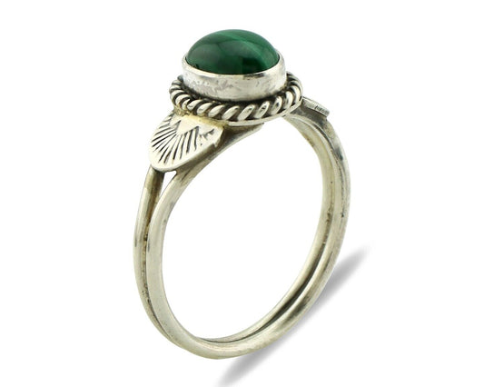 Navajo Ring 925 Silver Natural Mined Malachite Native American Artist C.80's