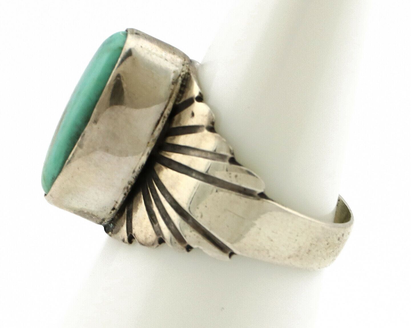 Navajo Ring .925 Silver Kingman Turquoise Artist Signed Apache C.80's