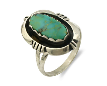 Navajo Ring .925 Silver Kingman Turquoise Handmade Native American Artist C.80's