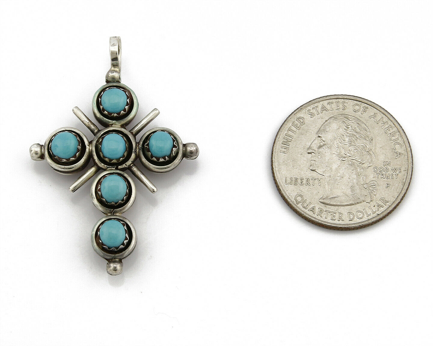 Zuni Natural Turquoise and Coral Reversible 925 Silver Handmade Pendant