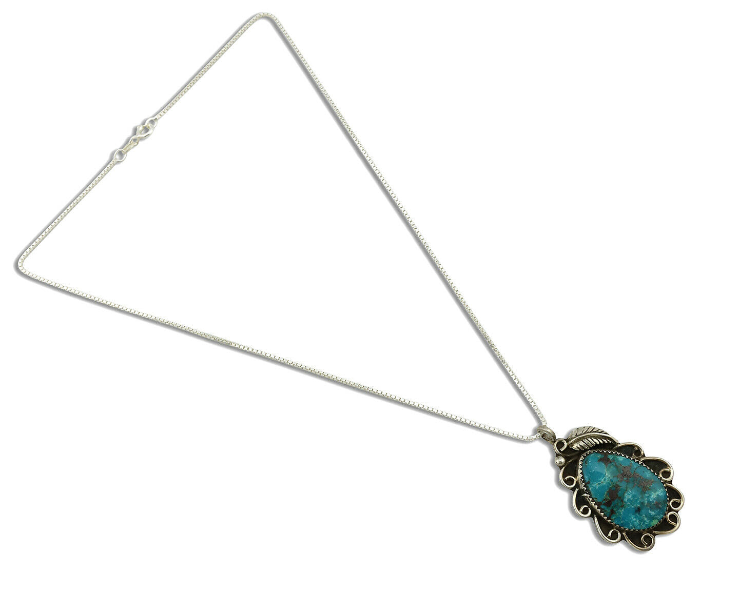 Navajo Necklace .925 Silver Nevada Turquoise Signed JR C.1980's