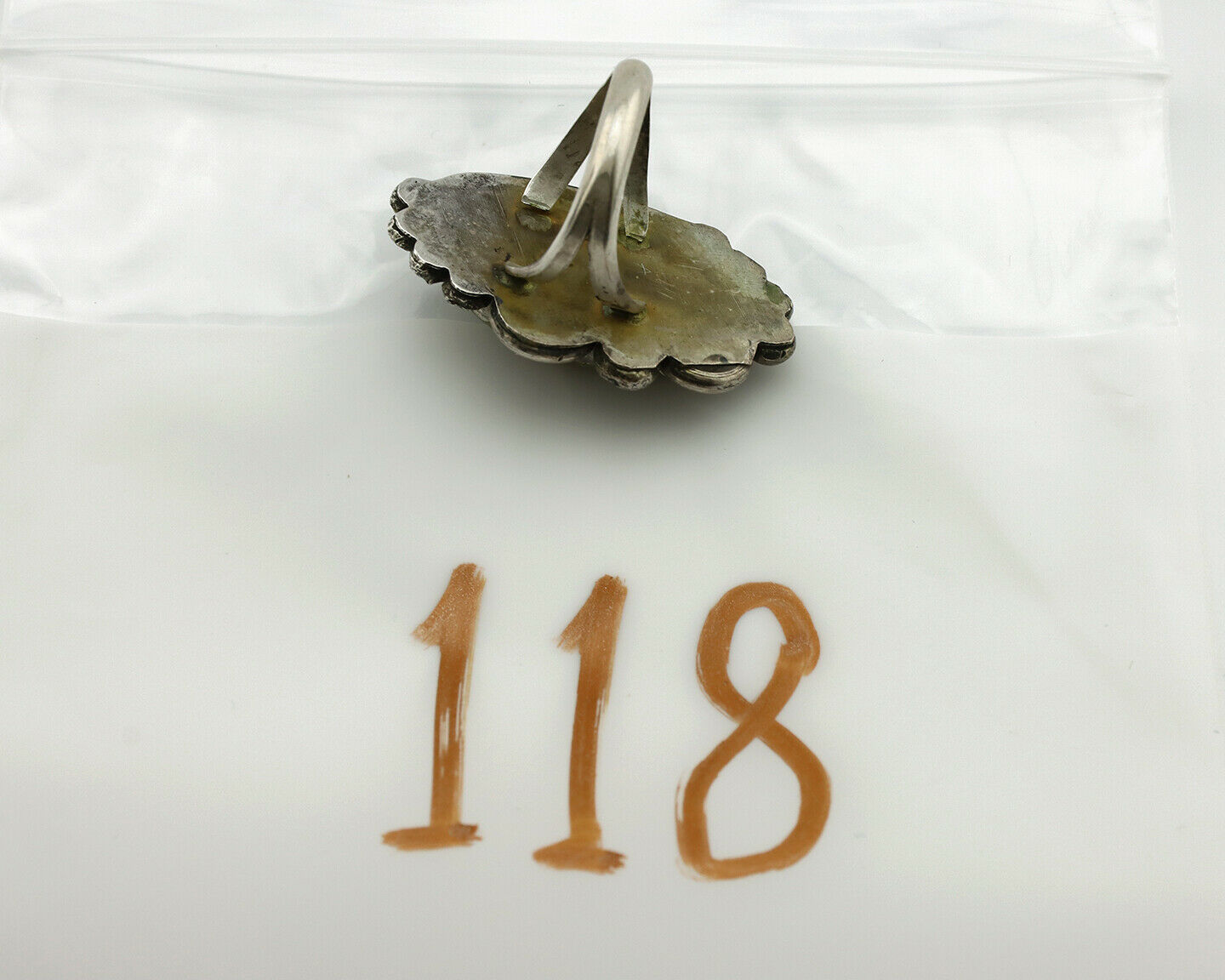 Navajo Ring .925 Silver Manassas Turquoise Artist Signed R C.1980's