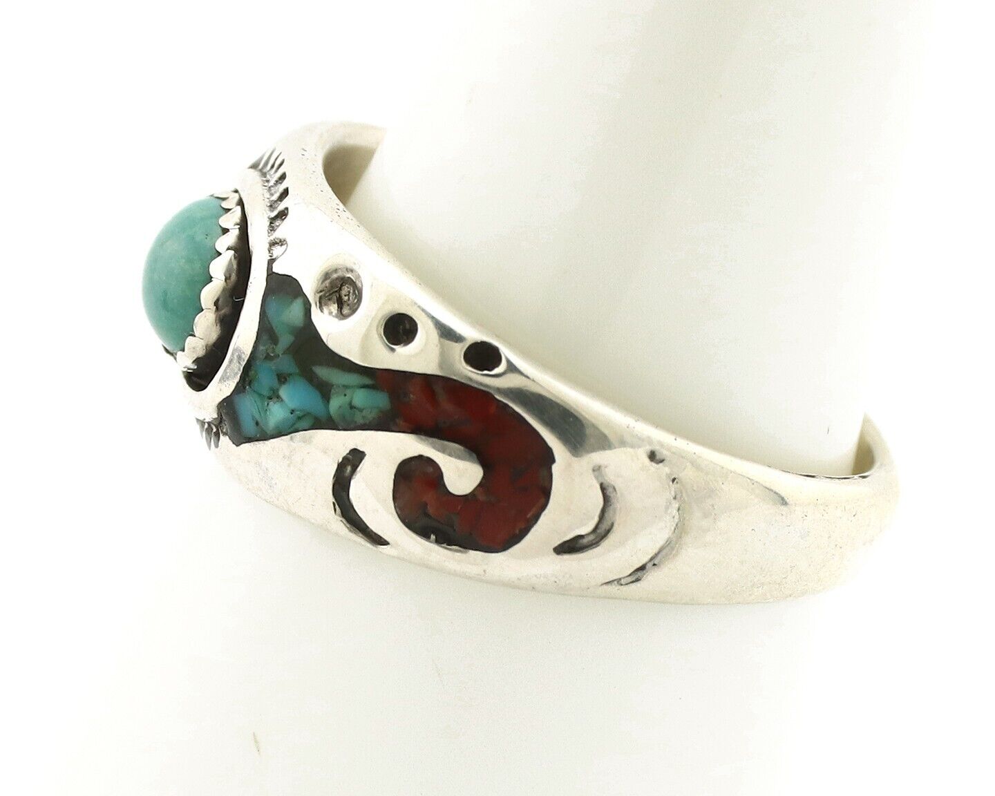 Navajo Handmade Ring 925 Silver Blue Turquoise & Coral Native American C.80's