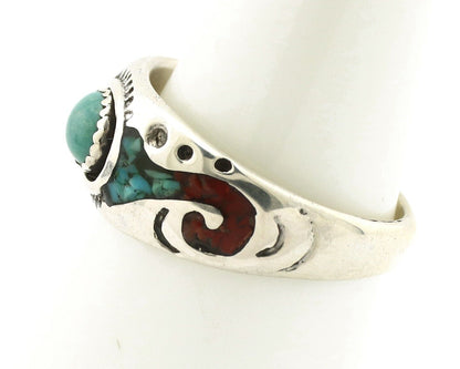 Navajo Handmade Ring 925 Silver Blue Turquoise & Coral Native American C.80's