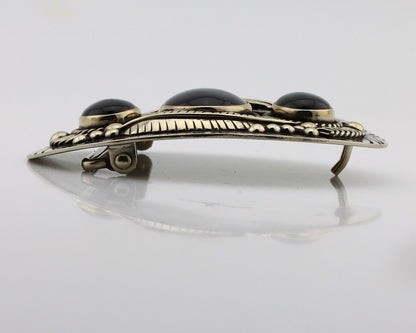 Men Navajo Belt Buckle .999 Nickel Onyx Artist Signed Teepee Handmade C.1980's