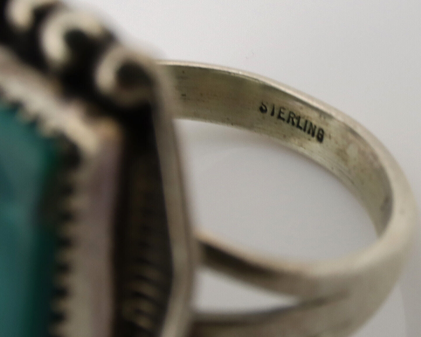Navajo Ring .925 Silver Natural Blue Turquoise Artist Signed S C.80's
