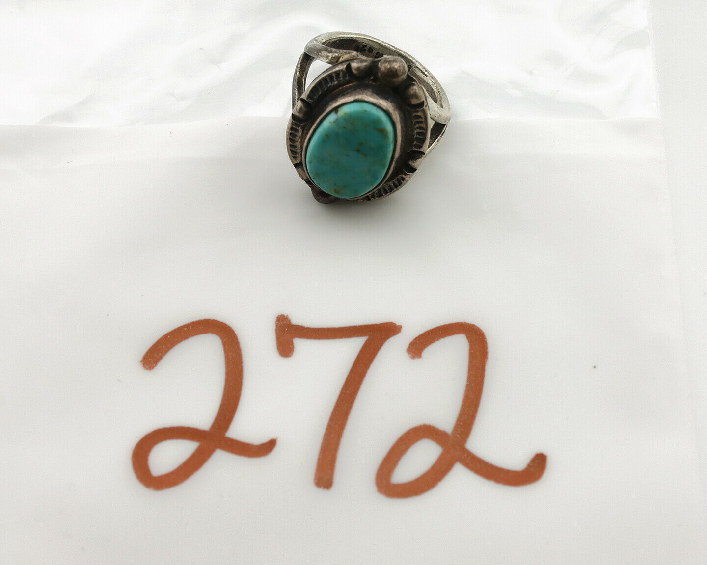 Navajo Ring .925 Silver Blue Turquoise Artist Signed Gecko C.1980's