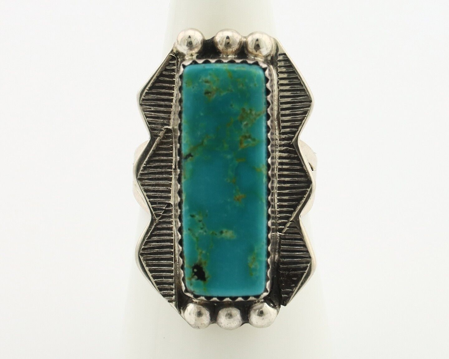 Navajo Ring .925 Silver Blue Gem Turquoise Artist Signed Spencer C.80's