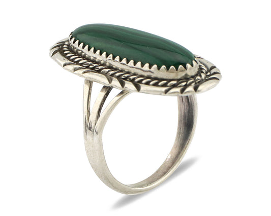 Navajo Ring 925 Silver Natural Malachite Artist Signed William Denetdale C.80's