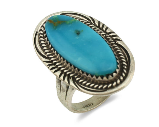 Navajo Ring .925 Silver Nevada Turquoise Artist Signed M Begay C.1980's