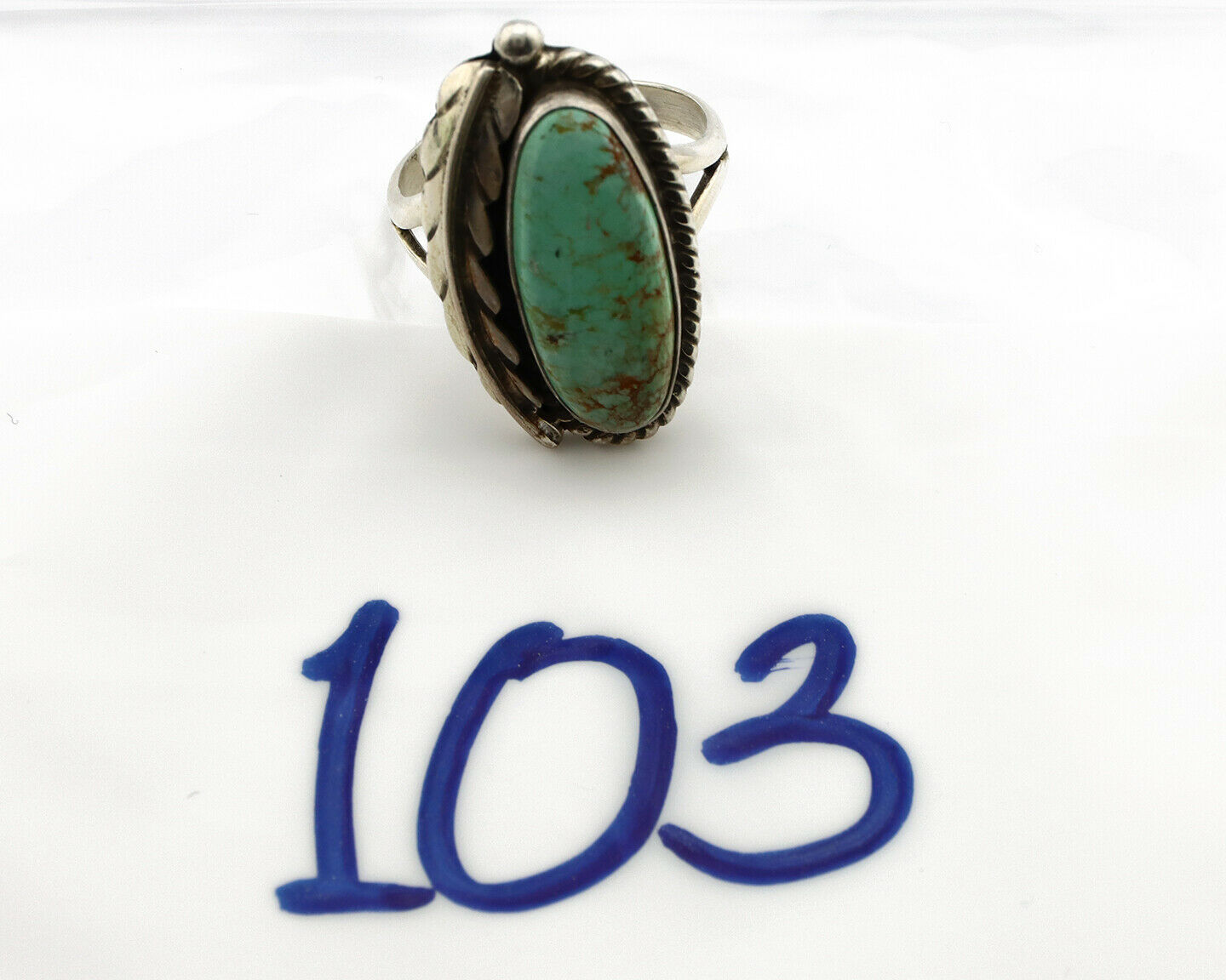 Navajo Ring .925 Silver Arizona Turquoise Signed Apache Manufacturing C80s