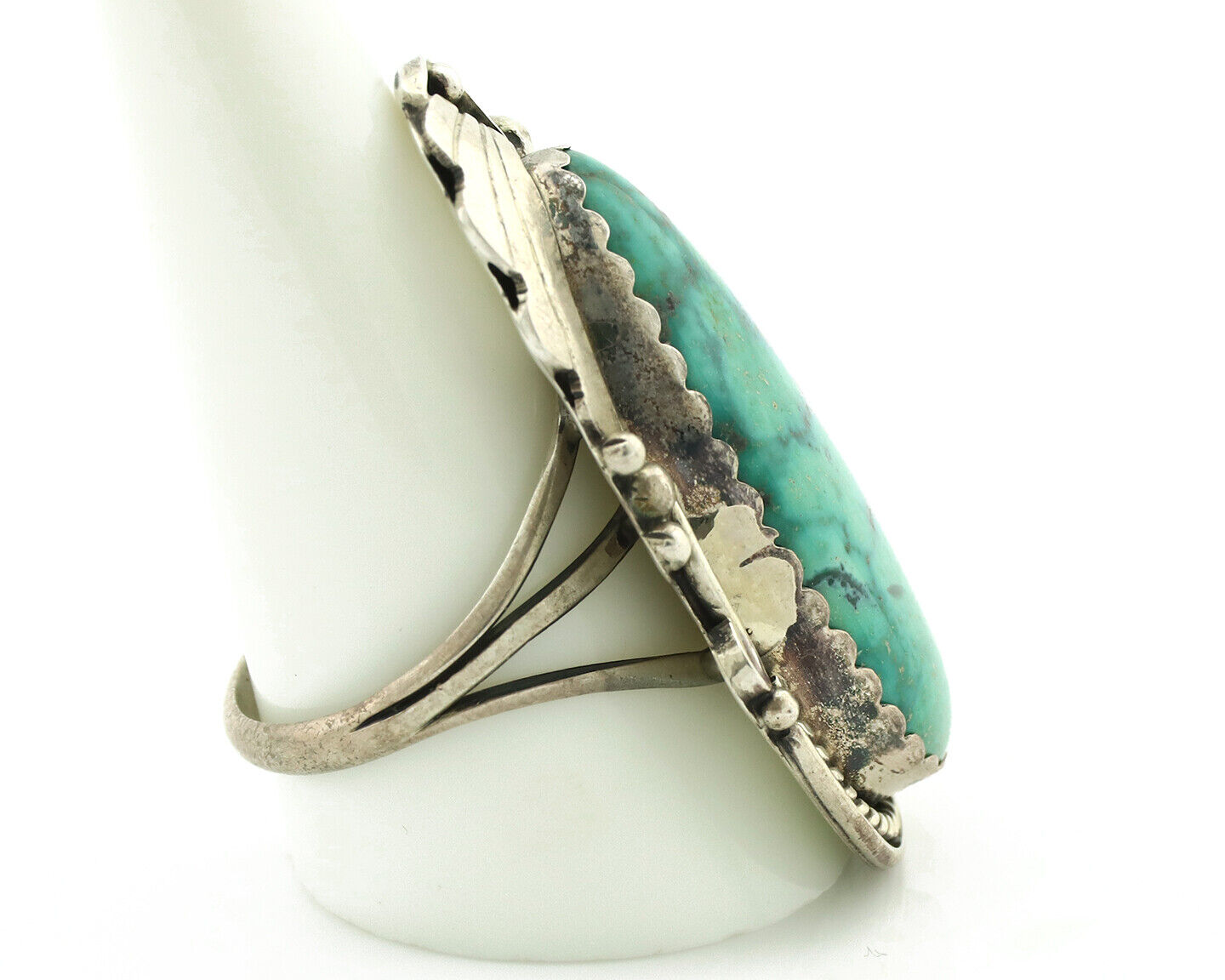 Navajo Ring 925 Silver Globe Turquoise Artist Signed Justin Morris C.80's