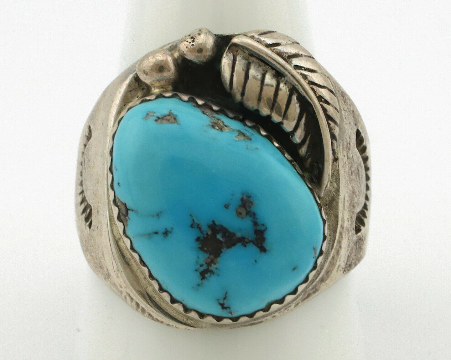 Navajo Ring .925 Silver Blue Turquoise Artist Signed R C.80's