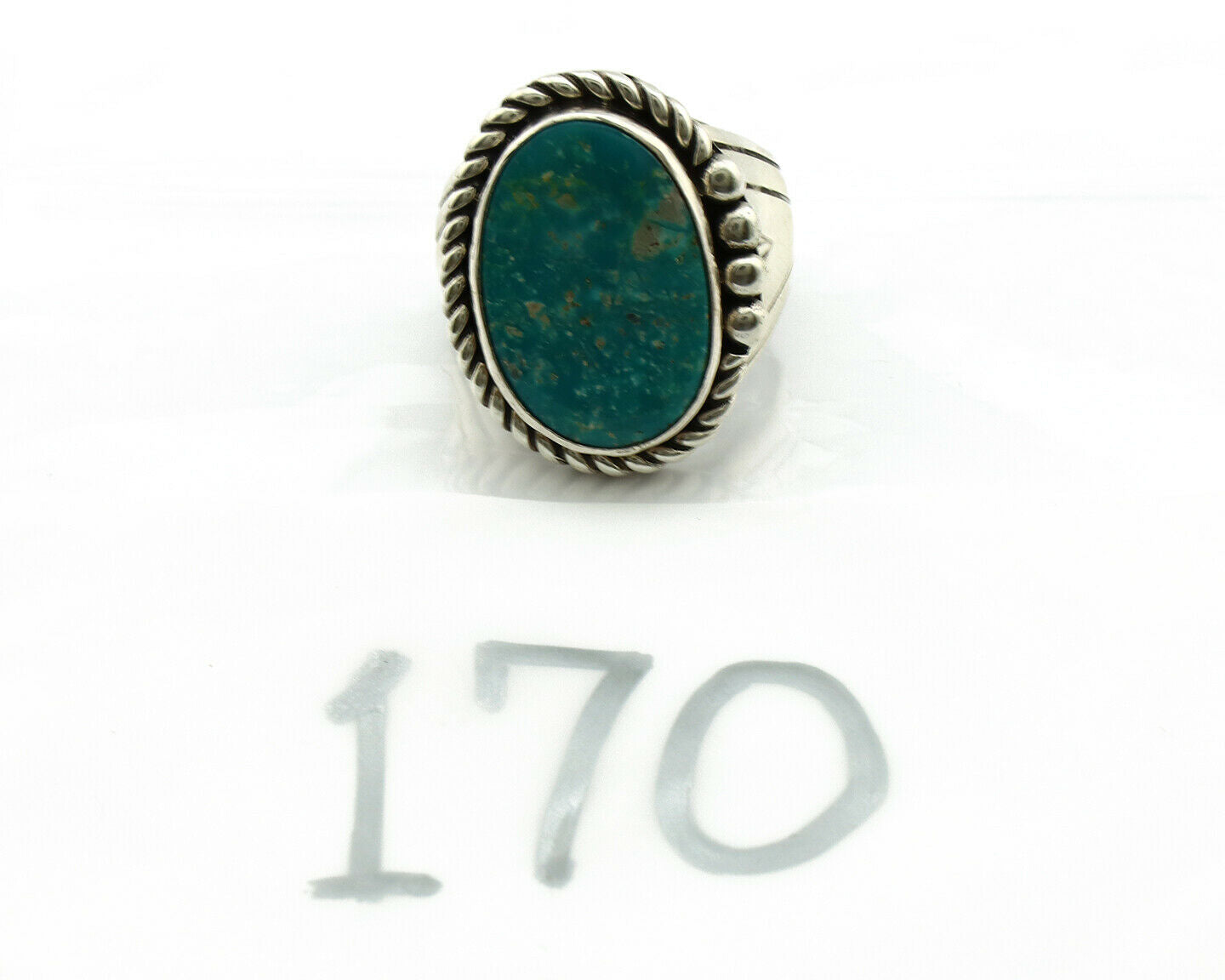 Navajo Ring .925 Silver Morenci Turquoise Artist Signed DZ C.80's