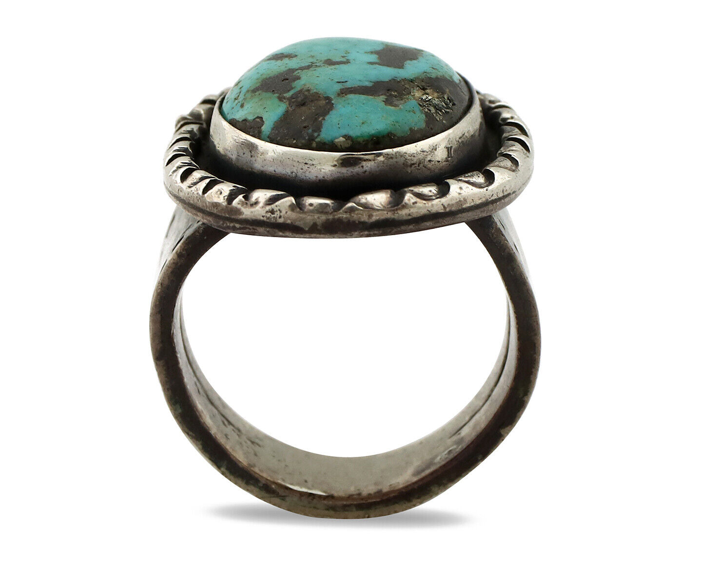Navajo Ring 925 Silver Bisbee Turquoise Native American Artist C.1980's