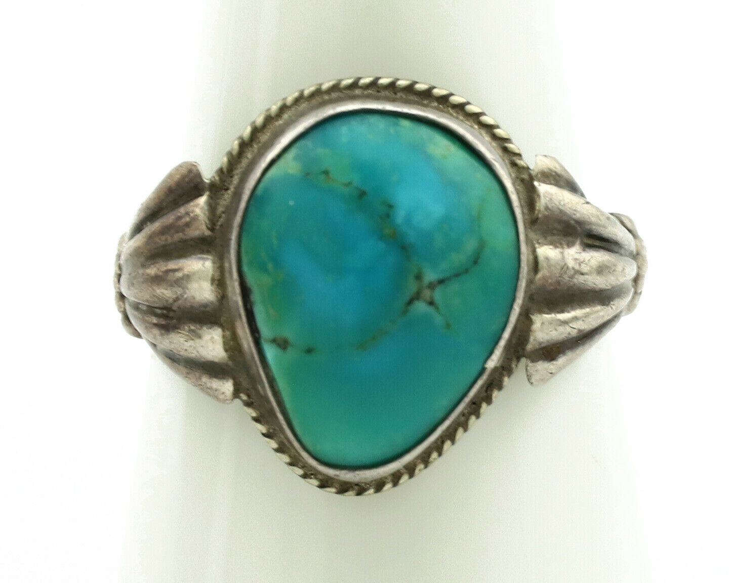 Navajo Ring .925 Silver Kingman Turquoise Native American Artist C.1980's