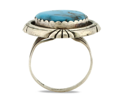 Navajo Ring .925 Silver Nevada Turquoise Artist Signed KK C.80's