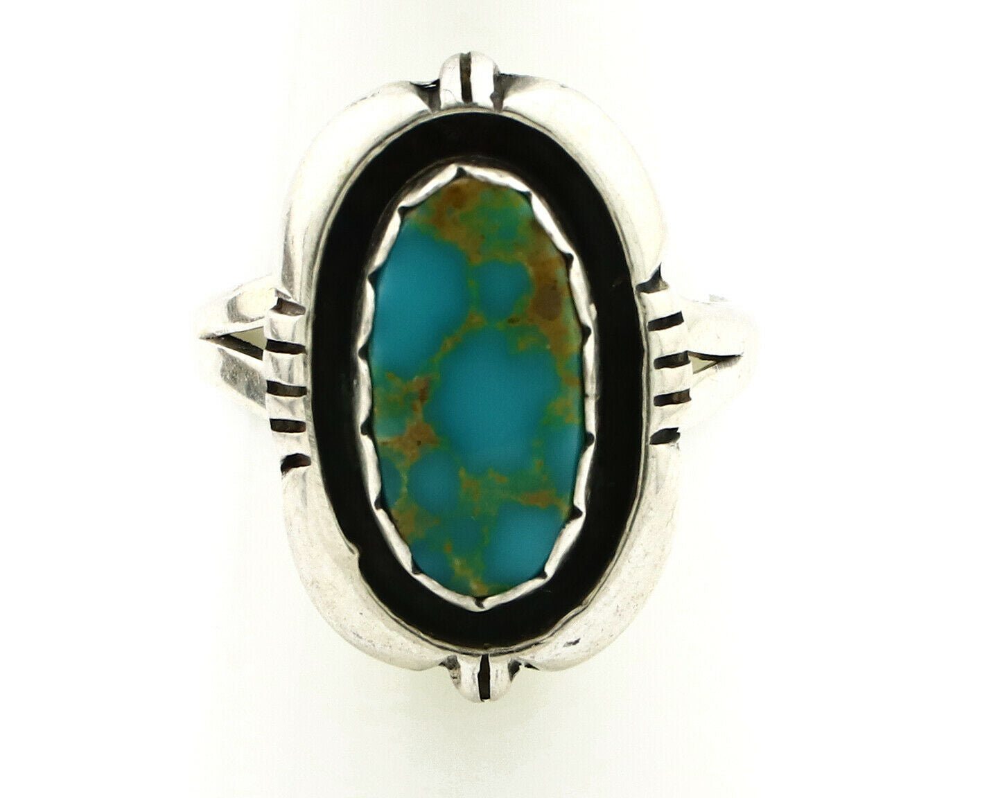 Navajo Ring .925 Silver Kingman Turquoise Handmade Native American Artist C80s