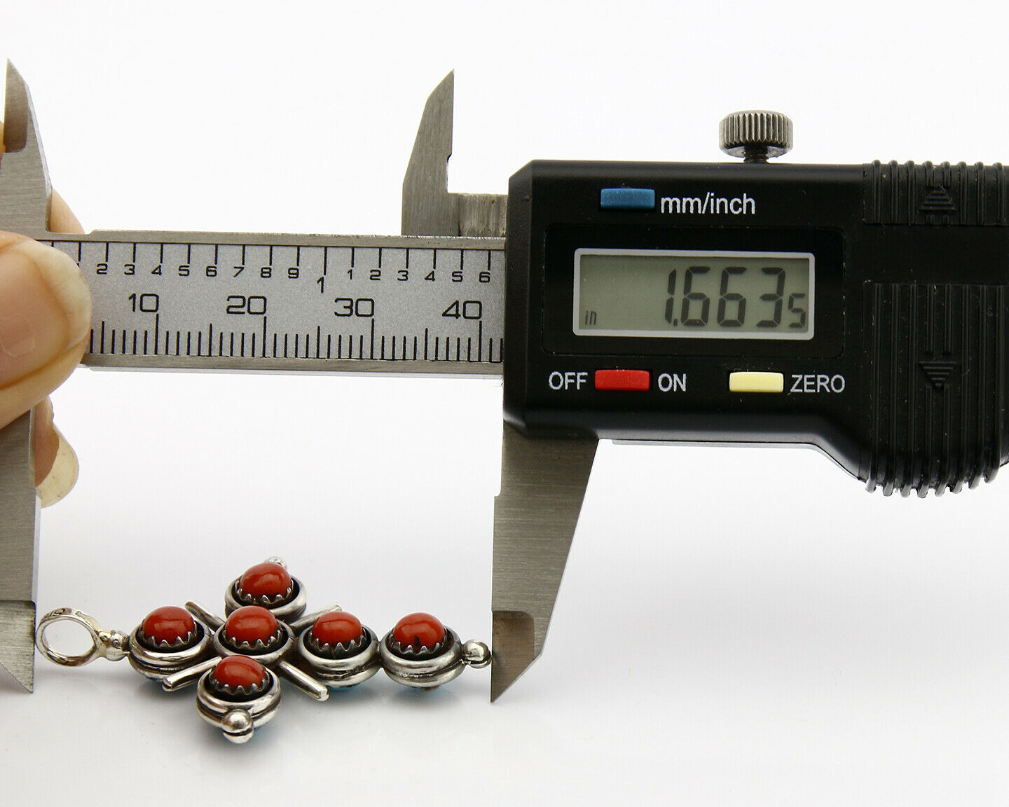 Zuni Natural Turquoise and Coral Reversible 925 Silver Handmade Pendant