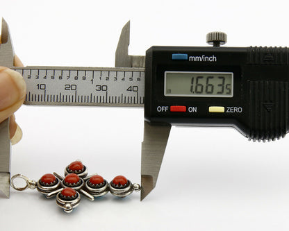 Zuni Natural Turquoise and Coral Reversible 925 Silver Handmade Pendant