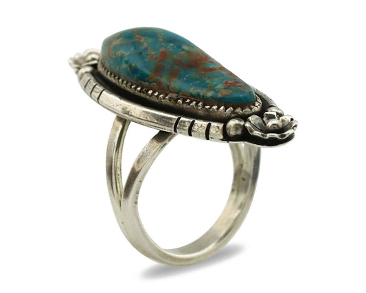 Navajo Ring .925 Silver Nevada Turquoise Native American Artist C.1980's