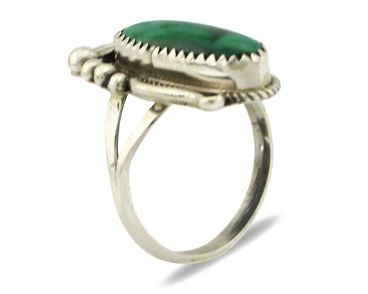 Navajo Ring 925 Silver Natural Green Malachite Signed Justin Morris C.80's