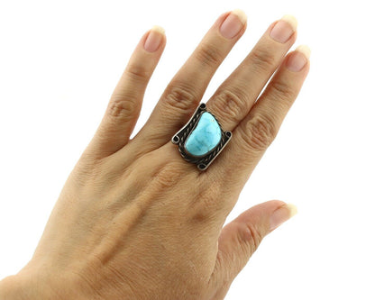 Navajo Ring 925 Silver Blue Spiderweb Turquoise Native American Artist C.80's