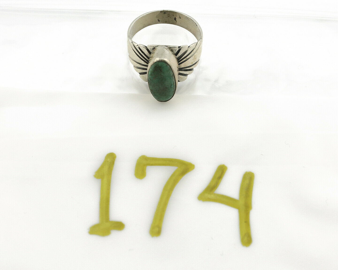 Navajo Ring .925 Silver Kingman Turquoise Artist Signed Apache C.80's