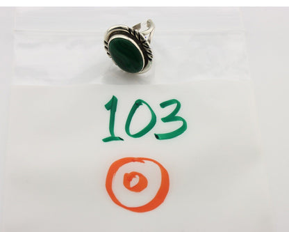 Navajo Ring 925 Silver Malachite Hand Stamped Signed NAKAI C.80's