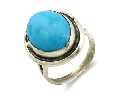 Navajo Ring .925 Silver Blue Turquoise Handmade Native American Artist C80s