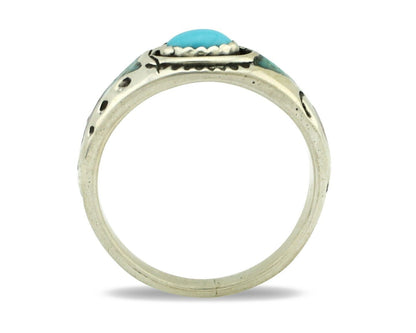 Navajo Handmade Ring 925 Silver Blue Turquoise & Coral Native American C.80's