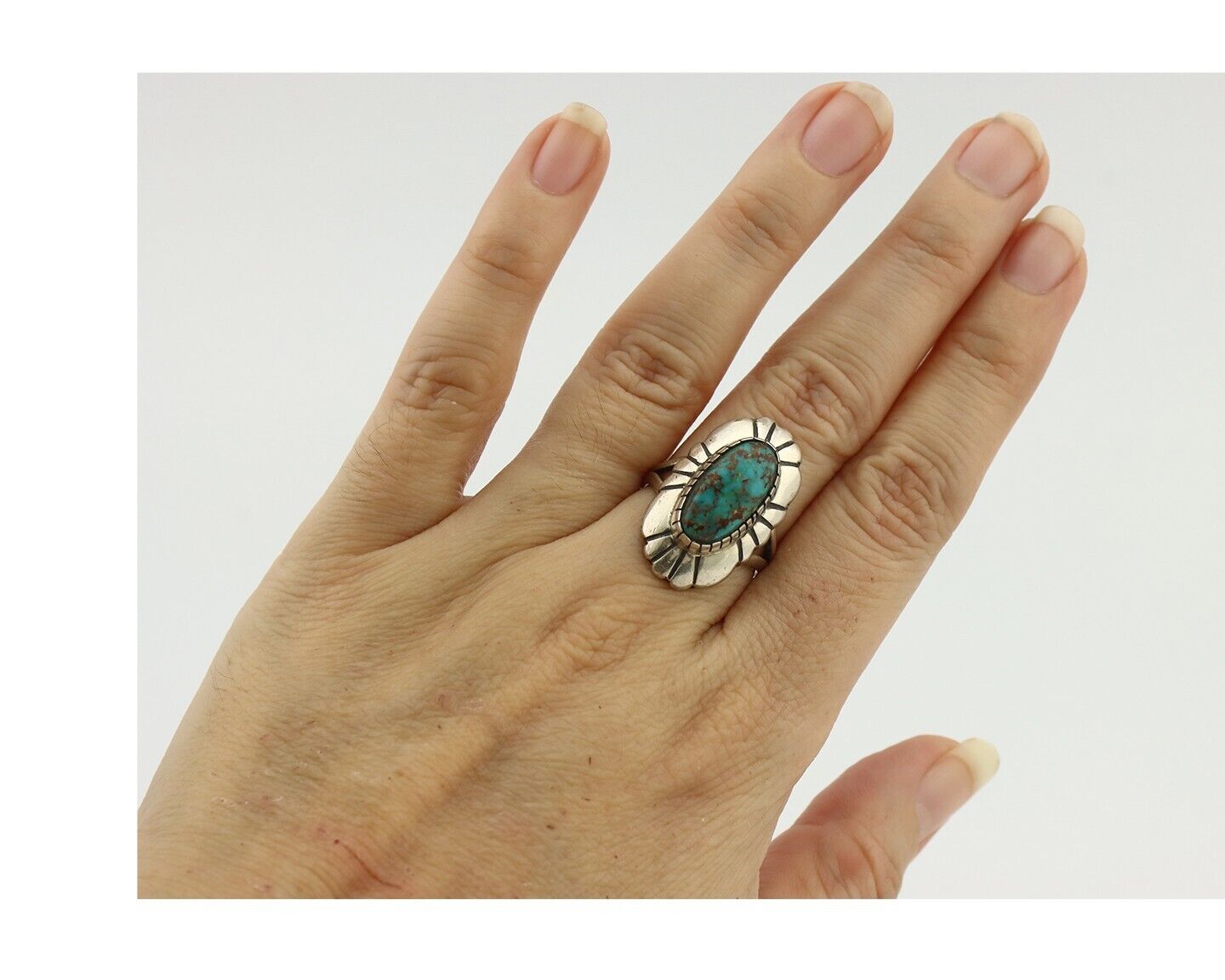 Navajo Ring .925 Silver Blue Gem Turquoise Artist Signed M Montoya C.80's