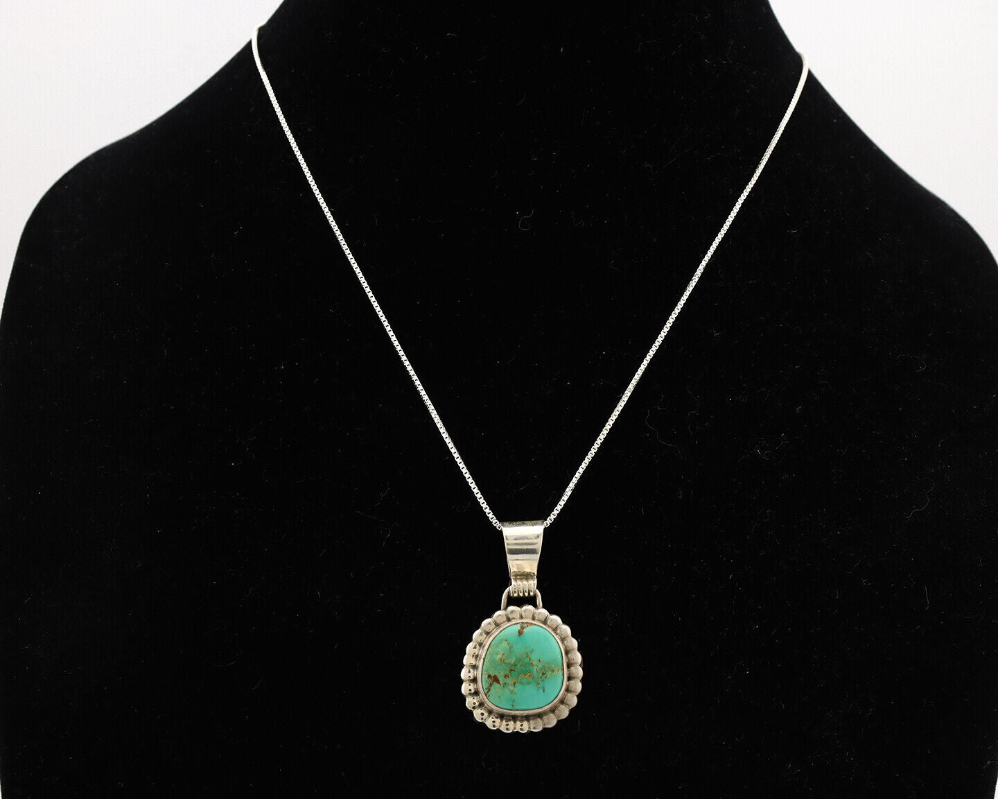 Navajo Necklace .925 Silver Kingman Turquoise Native American Signed C.1980's