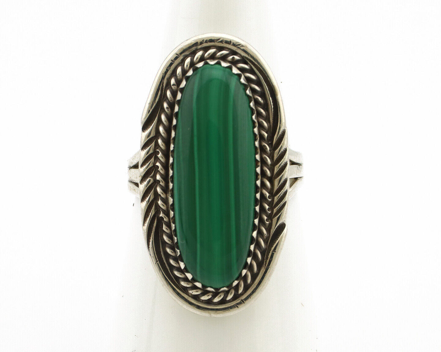Navajo Ring 925 Silver Natural Malachite Artist Signed William Denetdale C.80's