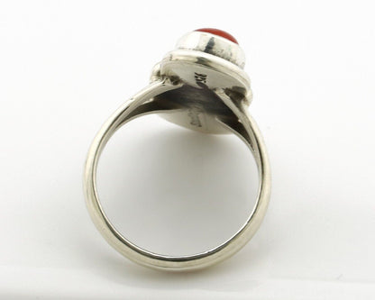 Navajo Handmade Ring 925 Silver Coral & Turquoise Native American Artist C.80's
