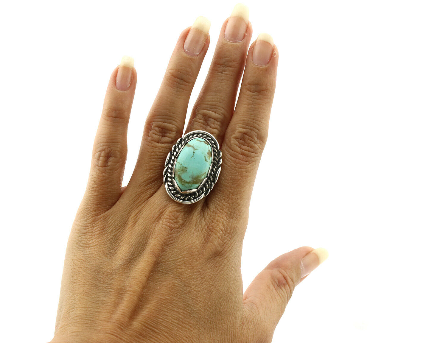 Navajo Ring .925 Silver Turquoise Mountain Apache MFG C.80's