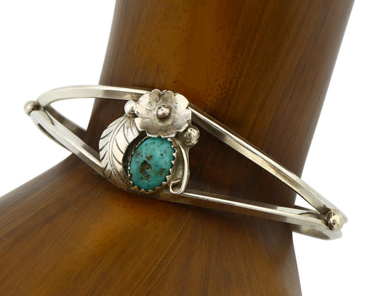 Navajo Sand Cast Bracelet .925 Silver Sleeping Beauty Turquoise Artist Signed T