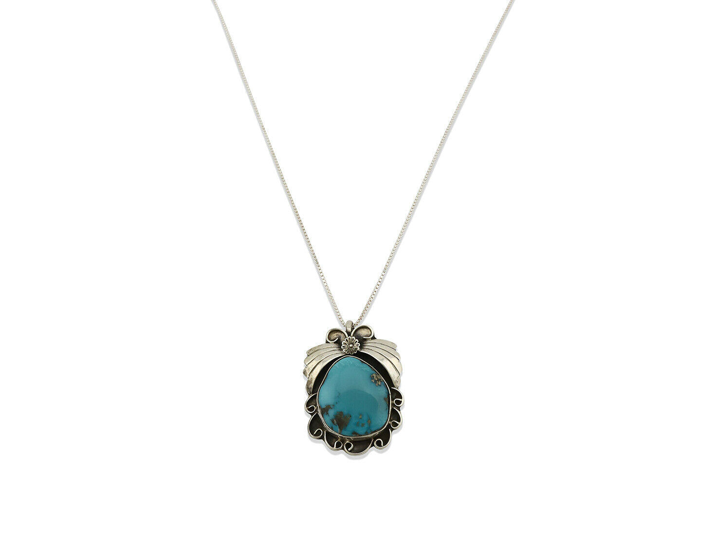 Navajo Necklace .925 Silver Morenci Turquoise Native American C.80's